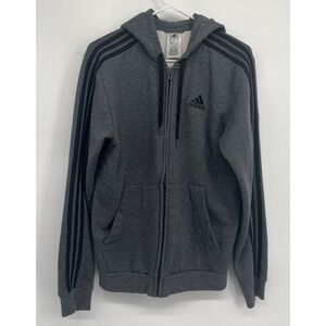 Adidas Track Jacket Mens Small Gray Fleece Full Zip Stripes Hoodie Pockets